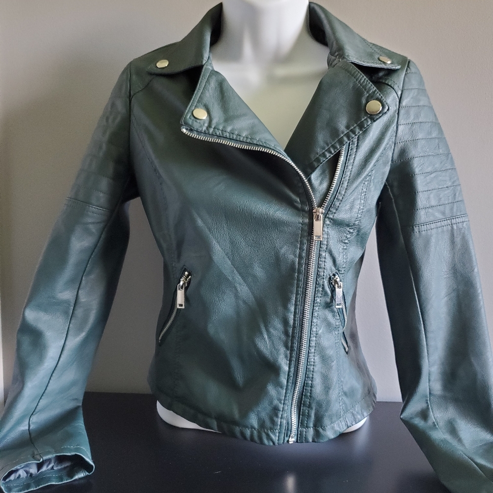 Boohoo (faux) Leather Jacket - Forest Green